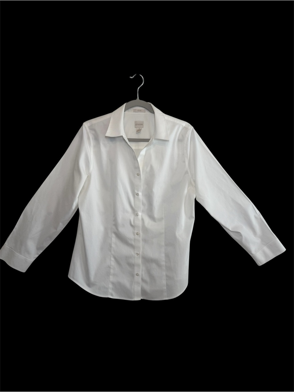 Chico’s Sz 2 Classic White Dress Shirt Button Down Tailored Fit Office Preppy